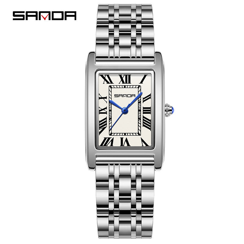 SANDA New Couple Watches Square Waterproof Quartz Watches Minimalist Three-Hand Roman Dial Men's and Women's Wristwatches