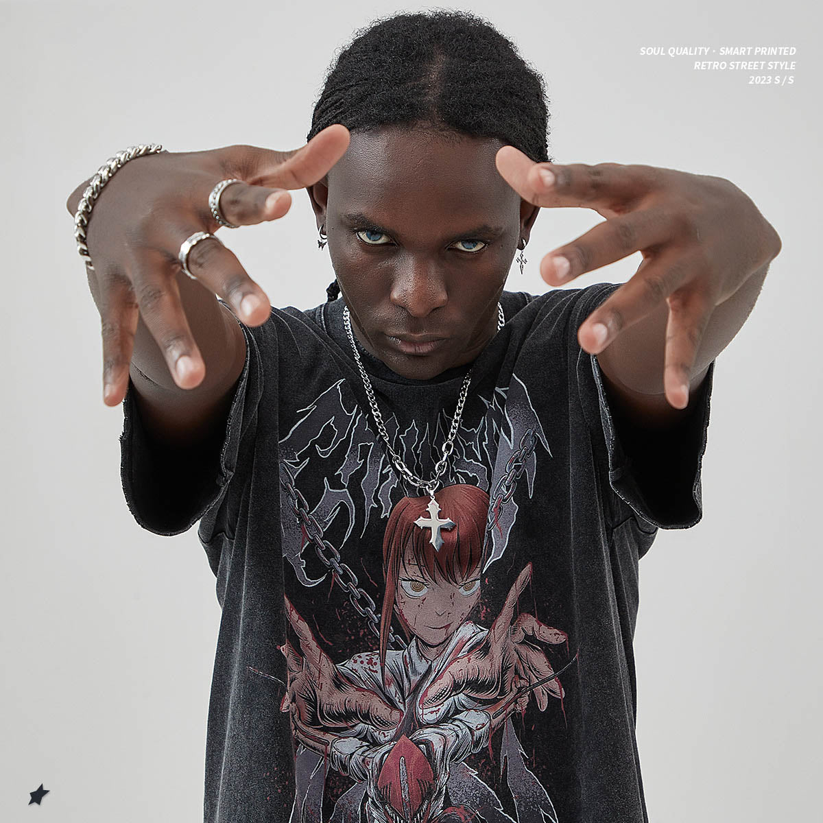 Anime Print Frayed Edge T-Shirt
