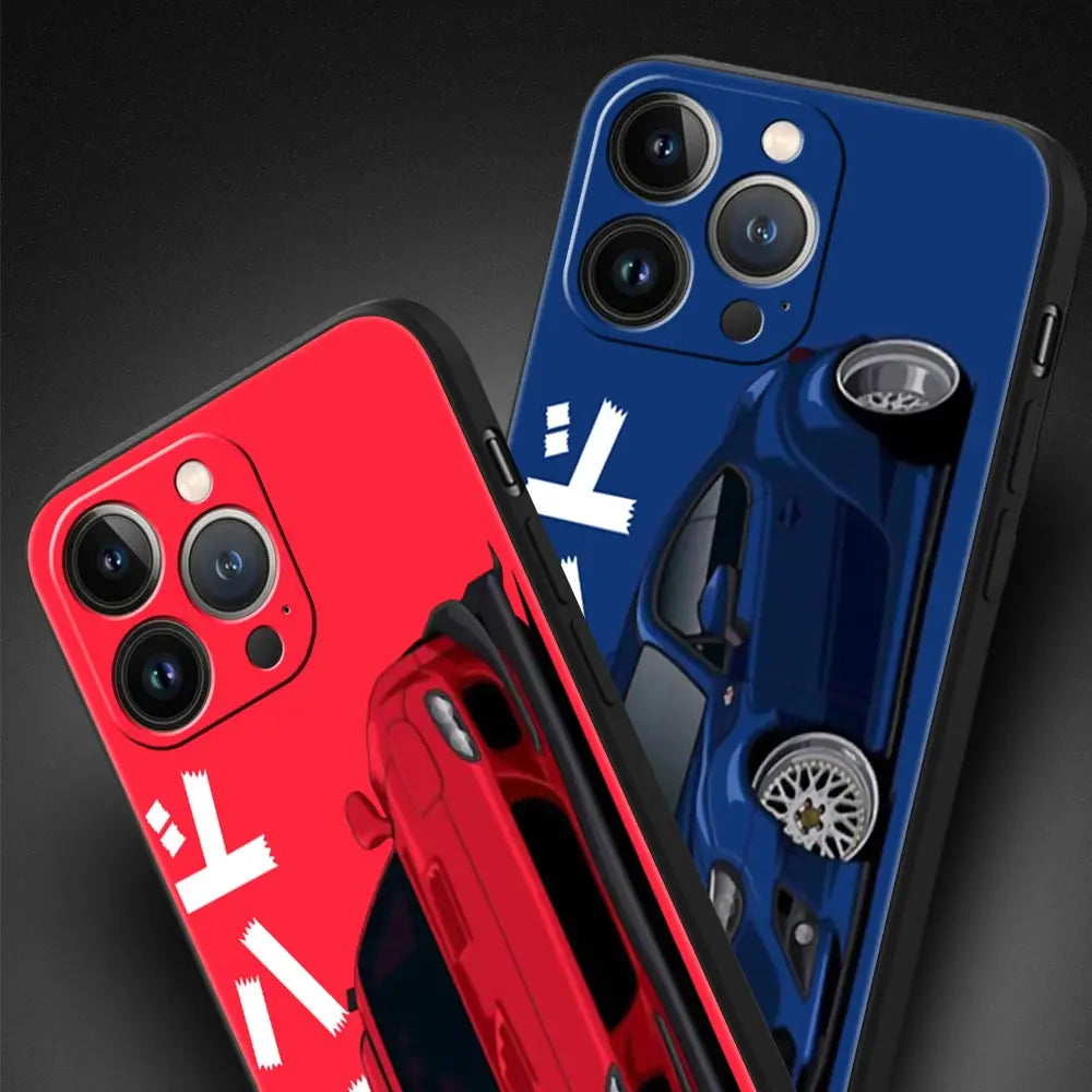 Luxury Phone Case For iPhone 11 12 13 15 14 Pro Max X XR XS 7 8 Plus SE 2020 Black Soft Cover Funda JDM Tokyo Drift Sports Car