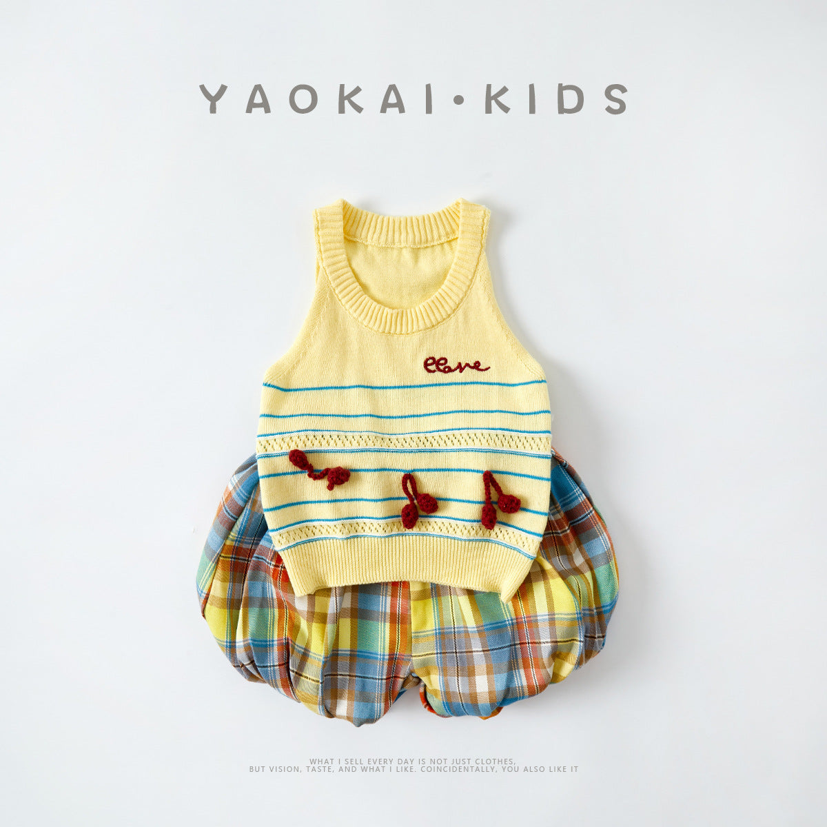 Girls' Knitted Letter Vest Set, Checkered Shorts Two-Piece Outfit, Casual Summer Wear for Toddlers
