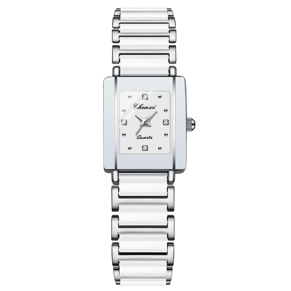 Square Couple Watch for Women and Men Ceramic Quartz Watch