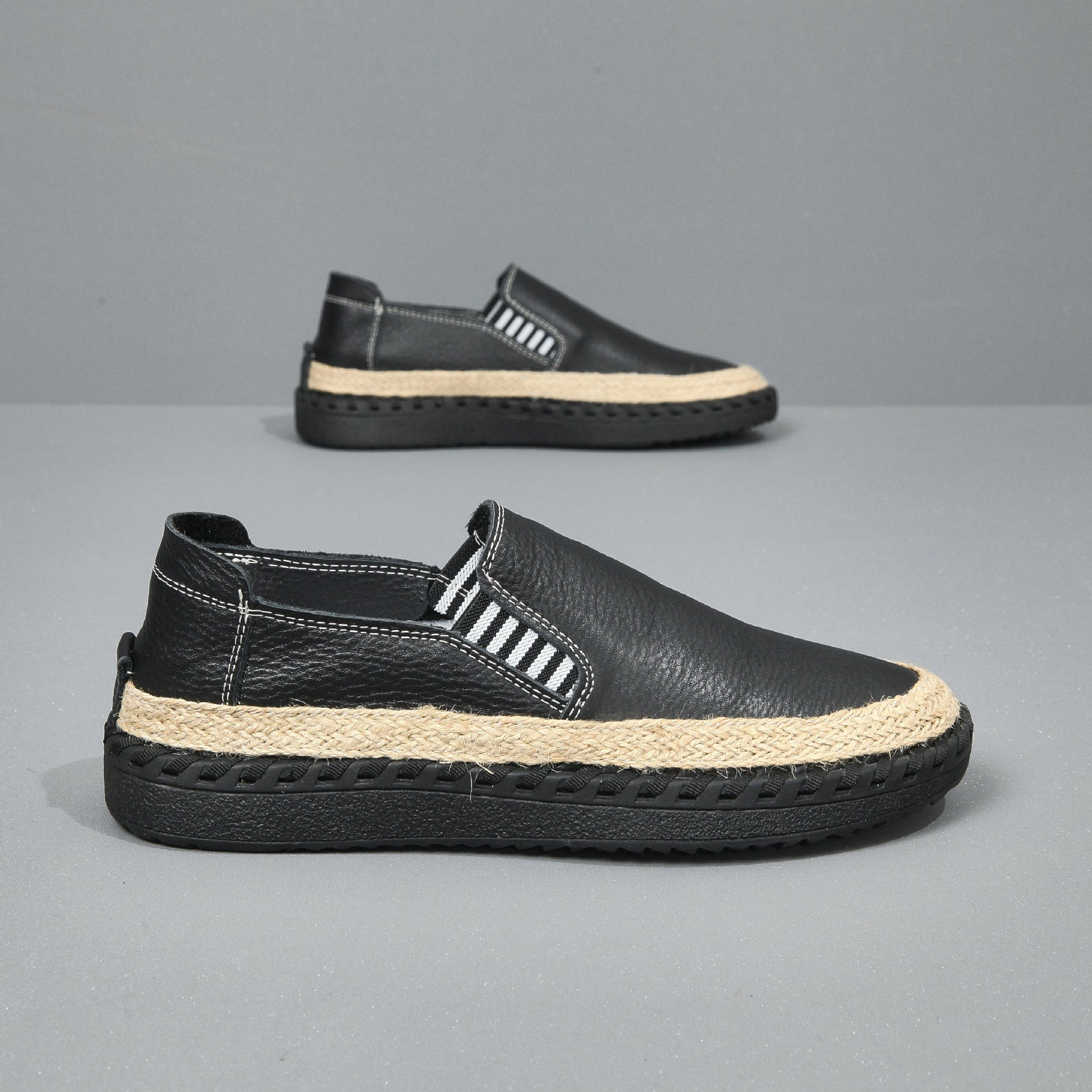 Handmade leather sewn massage shoe toe layer cowhide casual fisherman one foot men's shoes