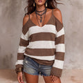 New style pure desire V-neck striped design knit top, loose fashionable upper, exclusive for export