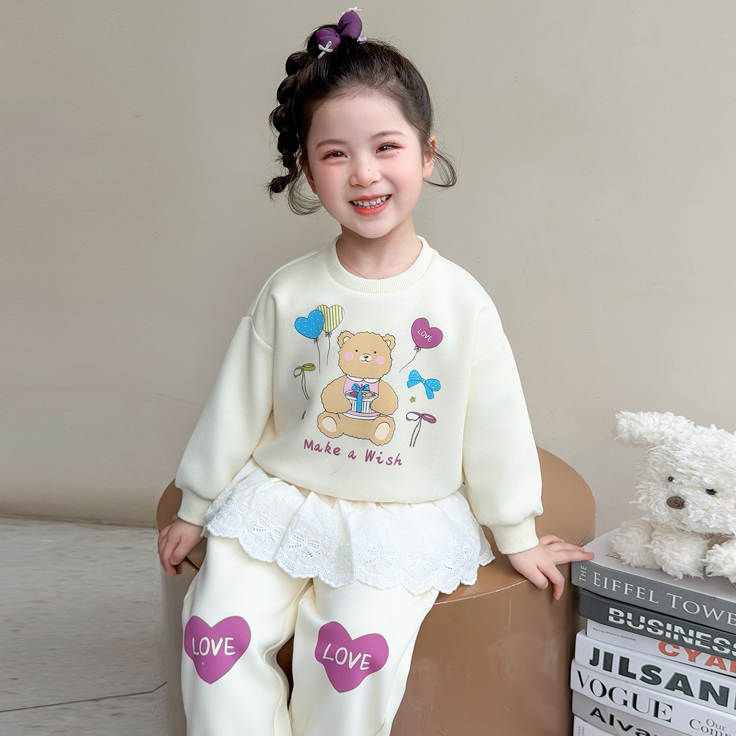 Girls'  with Cute Ruffled Skirt and Cartoon Hoodie Two-Piece Set