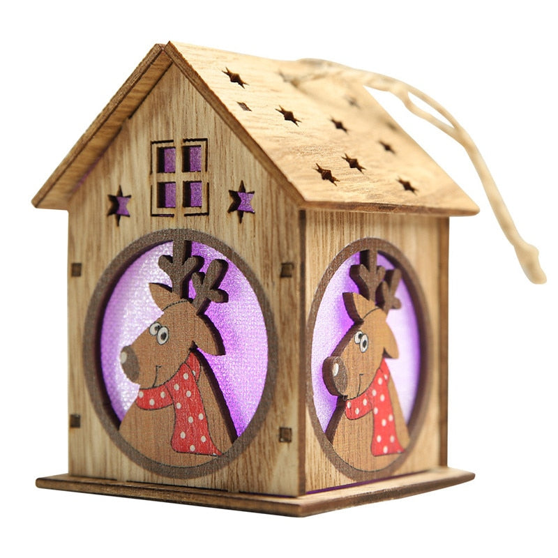 Festival Led Light Wood House Santa Claus Christmas Tree Decorations