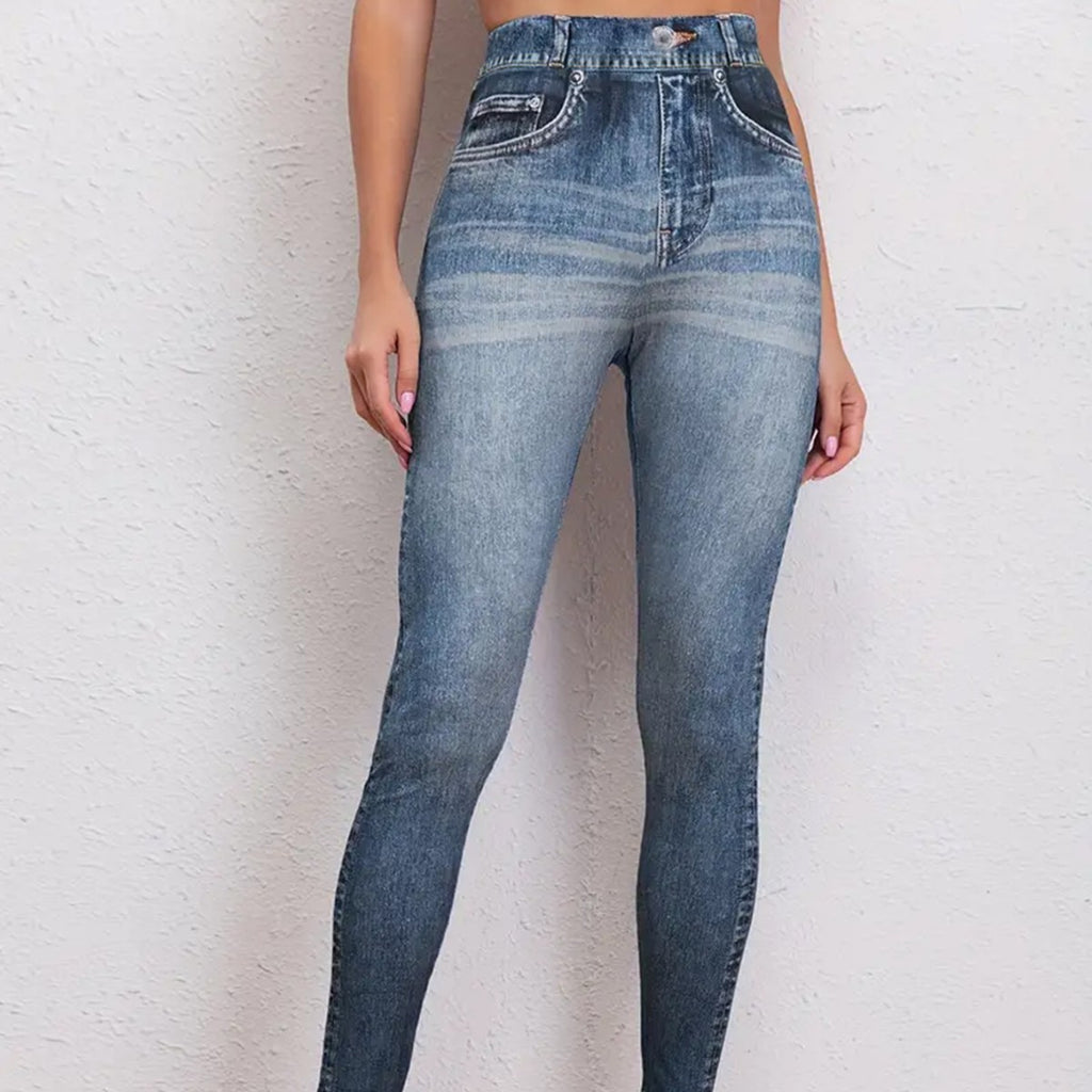 Retro High-Elastic Denim-Like Leggings Butt-Lifting Yoga Pants Denim-Style Yoga Pants Yoga Fitness Wear for Women