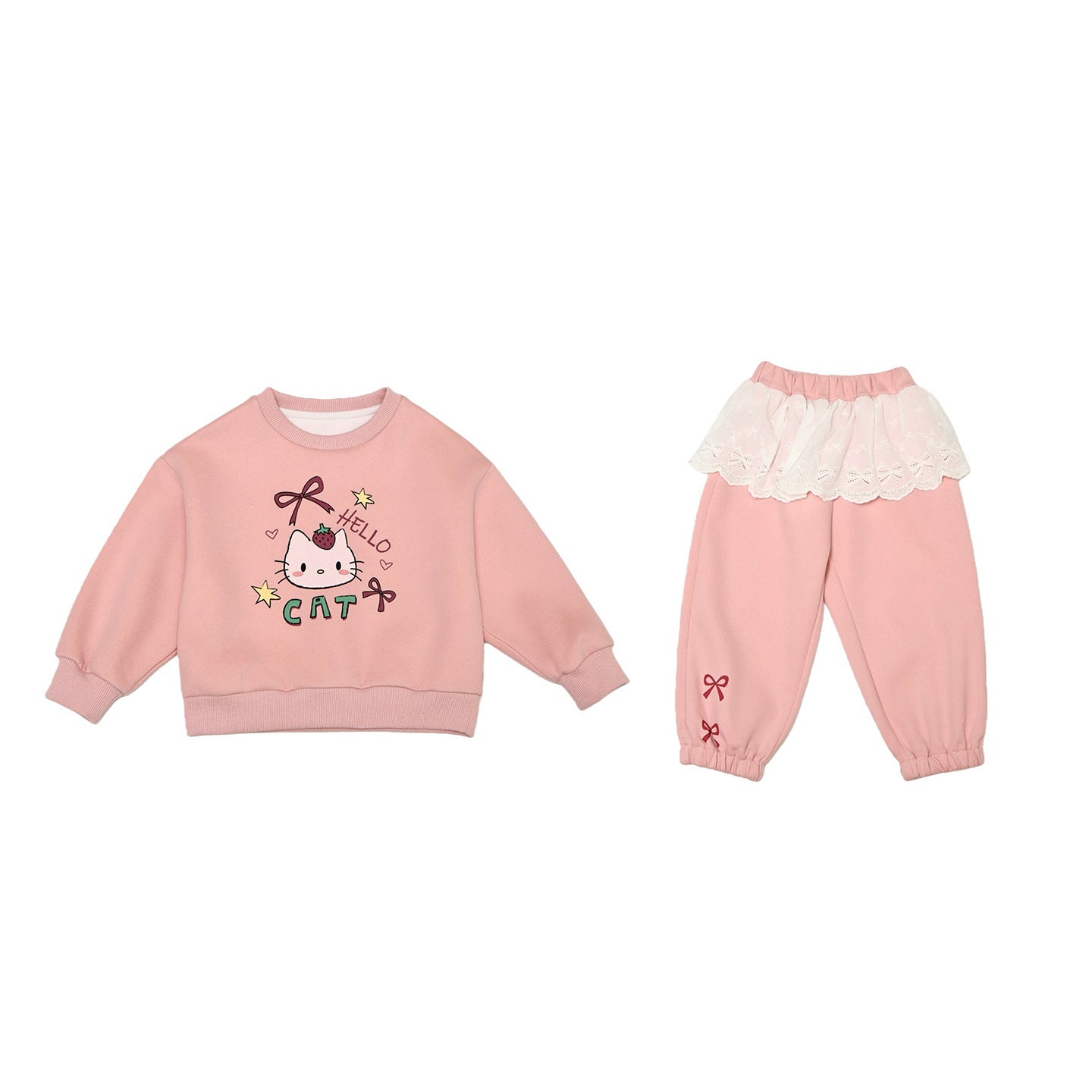 Girls'  with Cute Ruffled Skirt and Cartoon Hoodie Two-Piece Set