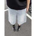 Wide-Leg 7/8 Denim Pants Men's Meteor Design Loose Shorts