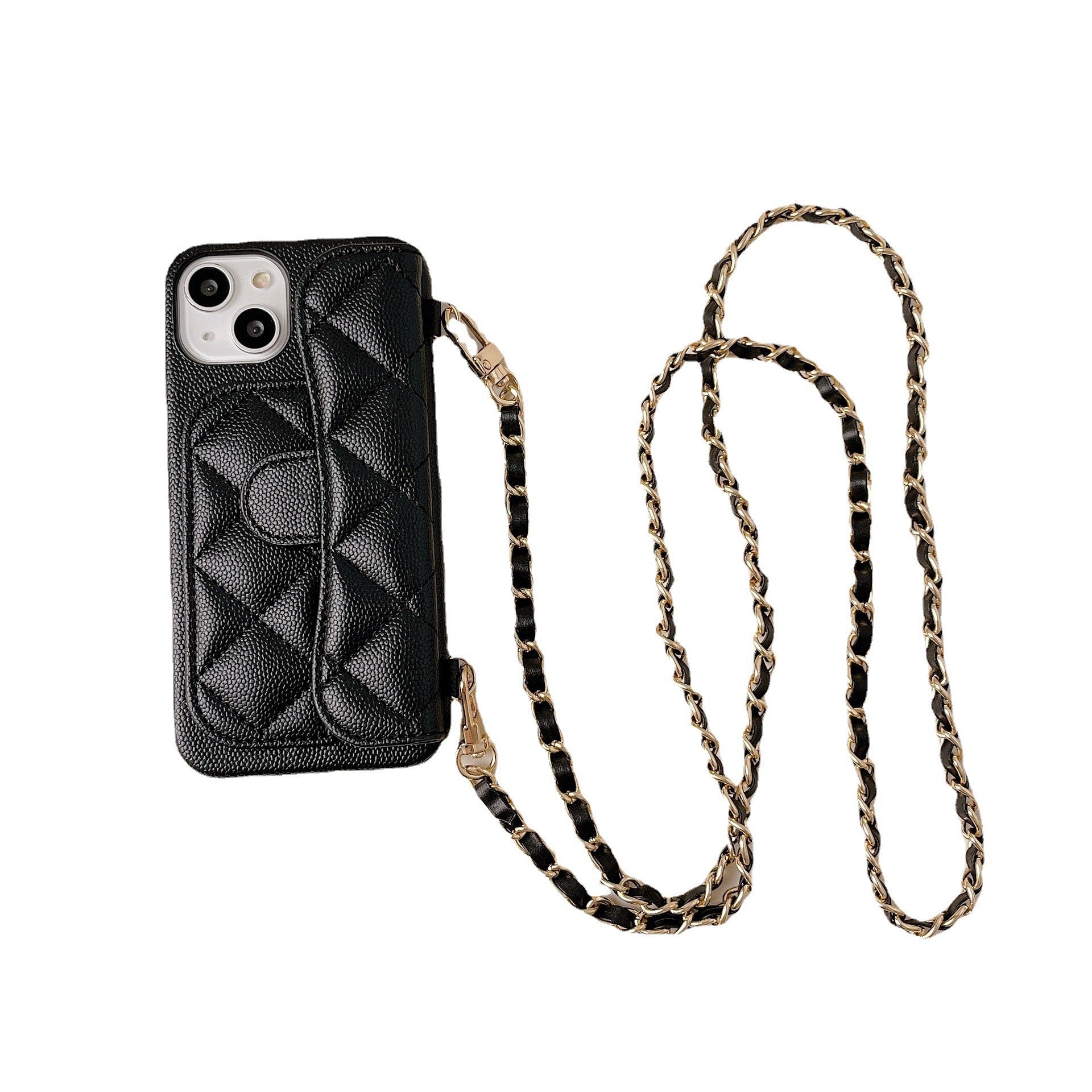 iPhone 17 Pro Max Chanel Style Card Holder Leather Wallet Case with Pattern for iPhone 16, 15, 14 - Hard Protective Shell, Vintage Texture Design