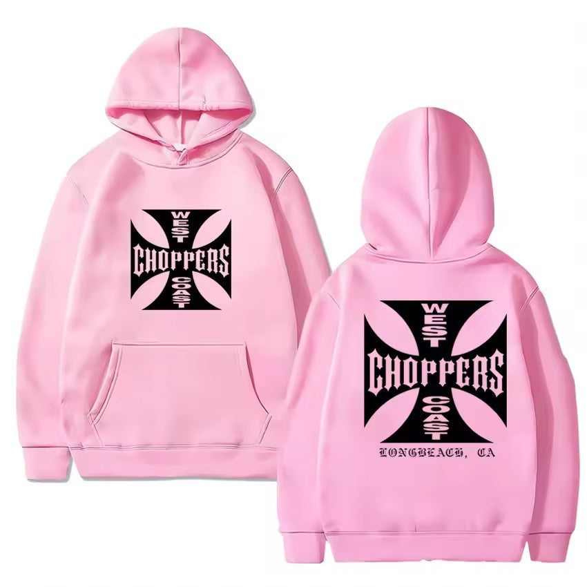 Long Sleeve Hoodie with Double-Sided Print West Coast Retro Sweatshirt