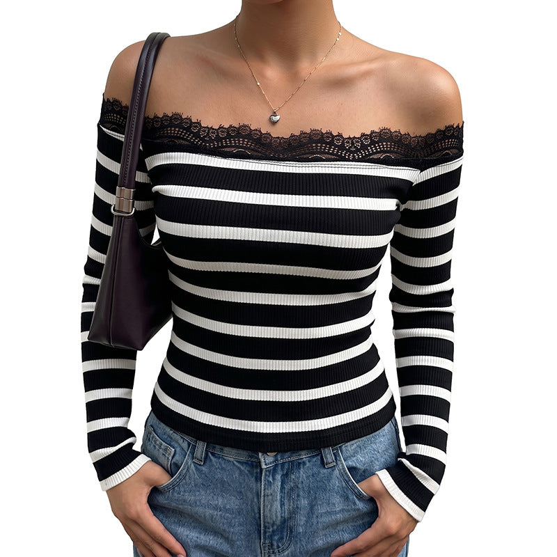 Off-Shoulder Striped Lace Top