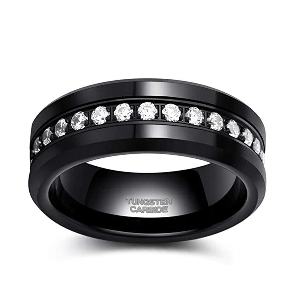 8mm zircon-set tungsten steel ring
