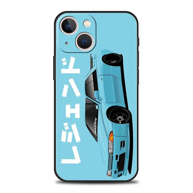 Luxury Phone Case For iPhone 11 12 13 15 14 Pro Max X XR XS 7 8 Plus SE 2020 Black Soft Cover Funda JDM Tokyo Drift Sports Car