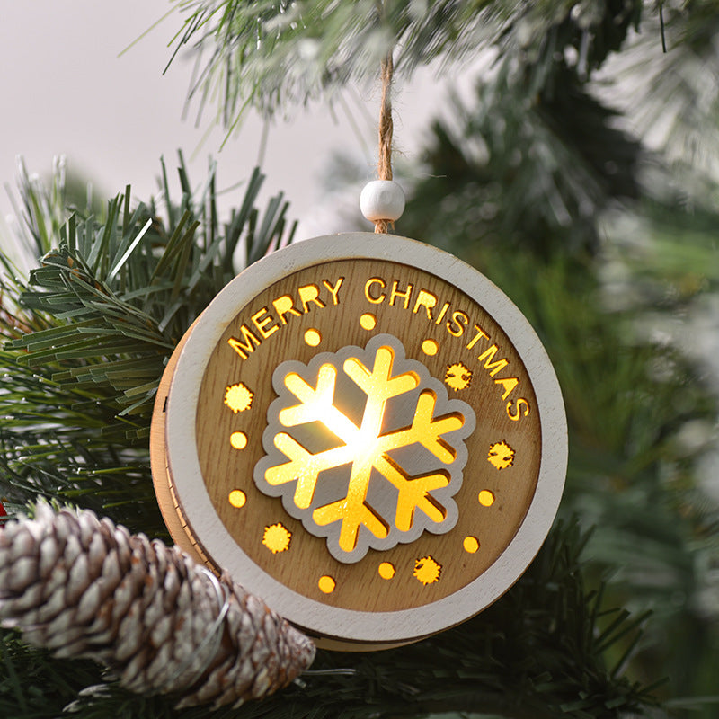 Christmas wooden painted Christmas circular light pendant creative hollow Christmas tree decoration with lights hanging