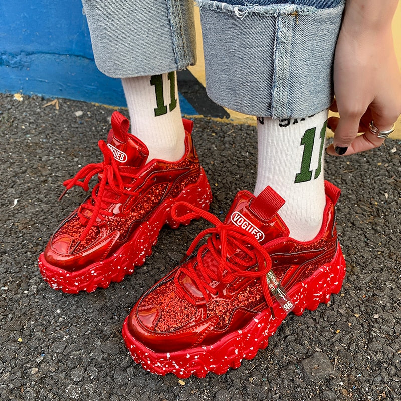 Sneakers Women Autumn Fashion Sequined Cloth Bling Breathable Round Toe Leisure Chunky Women Shoes Tenis Feminino TUINANLE