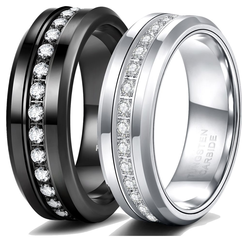 8mm zircon-set tungsten steel ring
