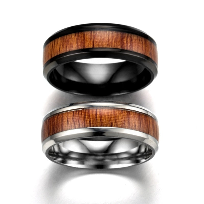 Wood Inlay Stainless Steel Ring