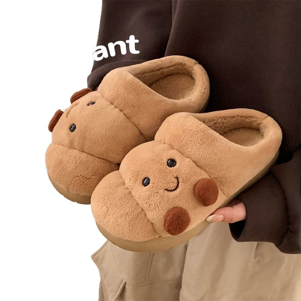 Men's and Women's Winter Cotton Slippers for Home, Couple Cute Croissant Bread