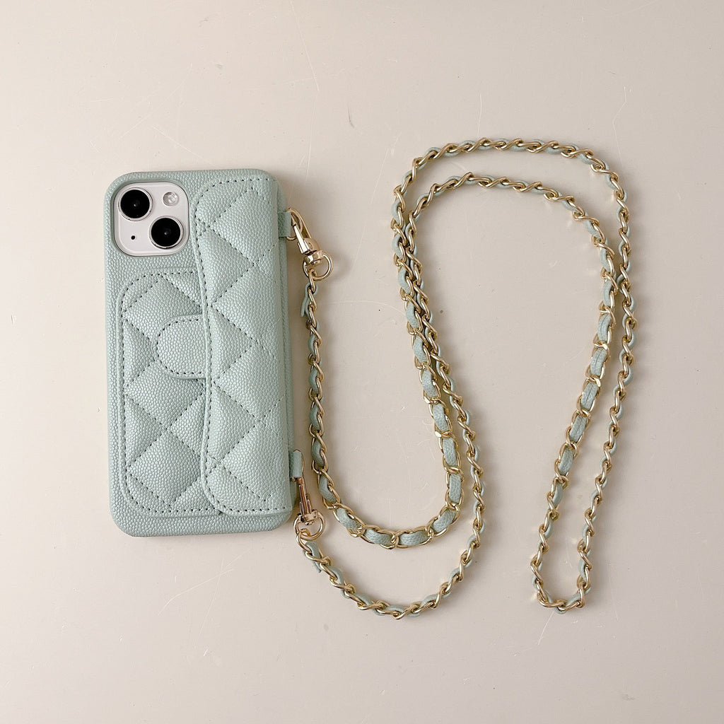 iPhone 17 Pro Max Chanel Style Card Holder Leather Wallet Case with Pattern for iPhone 16, 15, 14 - Hard Protective Shell, Vintage Texture Design