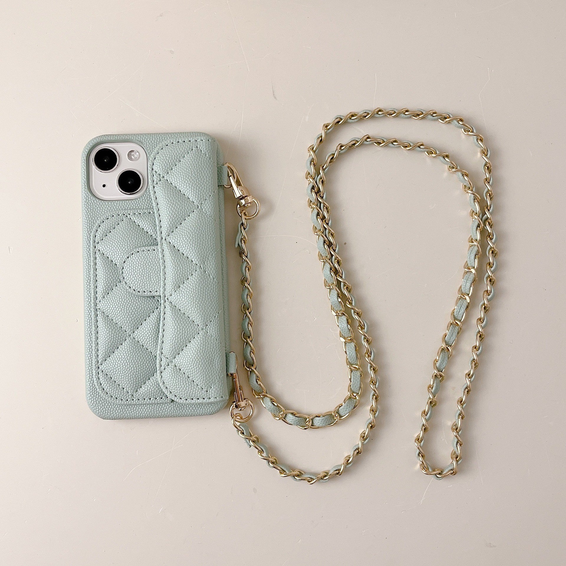 iPhone 17 Pro Max Chanel Style Card Holder Leather Wallet Case with Pattern for iPhone 16, 15, 14 - Hard Protective Shell, Vintage Texture Design