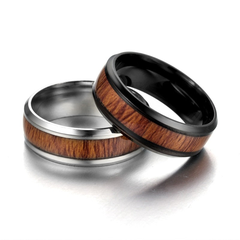 Wood Inlay Stainless Steel Ring
