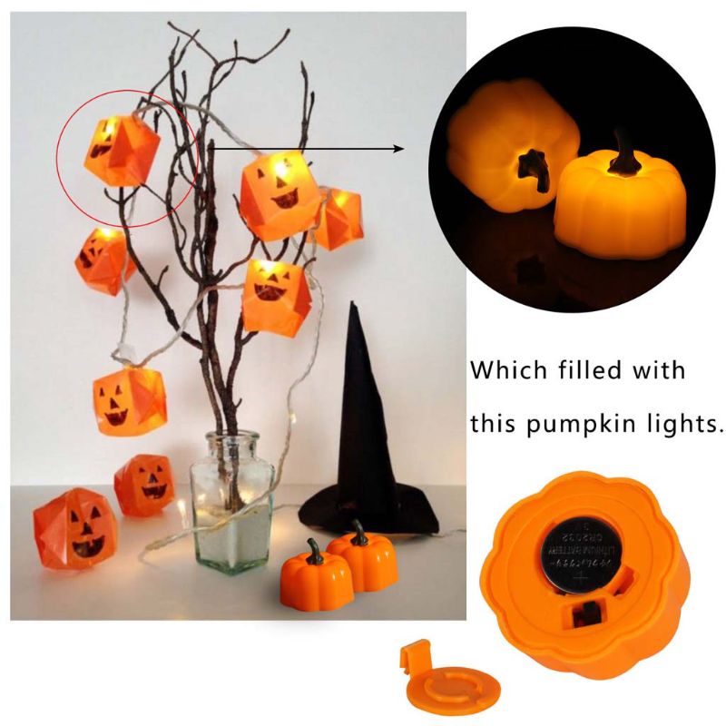 12Pcs 3D Pumpkin Battery Operated LED Electric Candle Light Flameless Tealights Flickering Halloween Festival Party Decoration