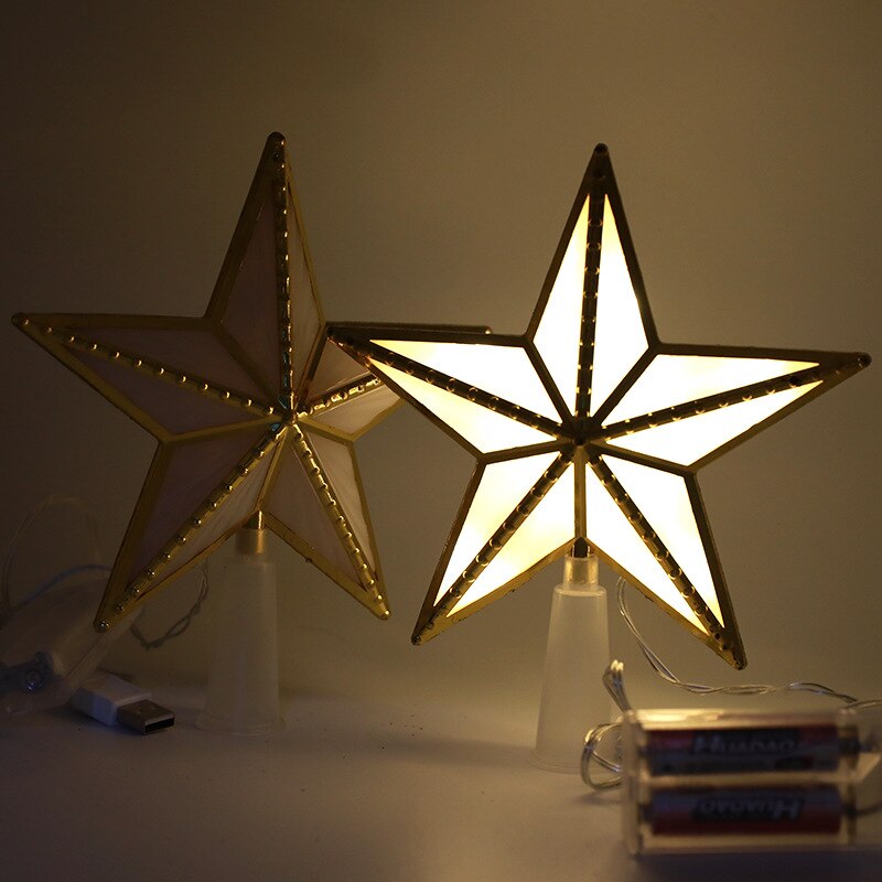 1PC Led Christmas Tree Top Star Light Glowing Five-pointed Star 17cm Xmas Tree Ornaments New Year Party Decor