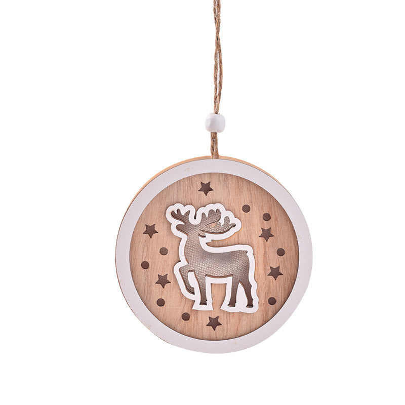 Christmas wooden painted Christmas circular light pendant creative hollow Christmas tree decoration with lights hanging