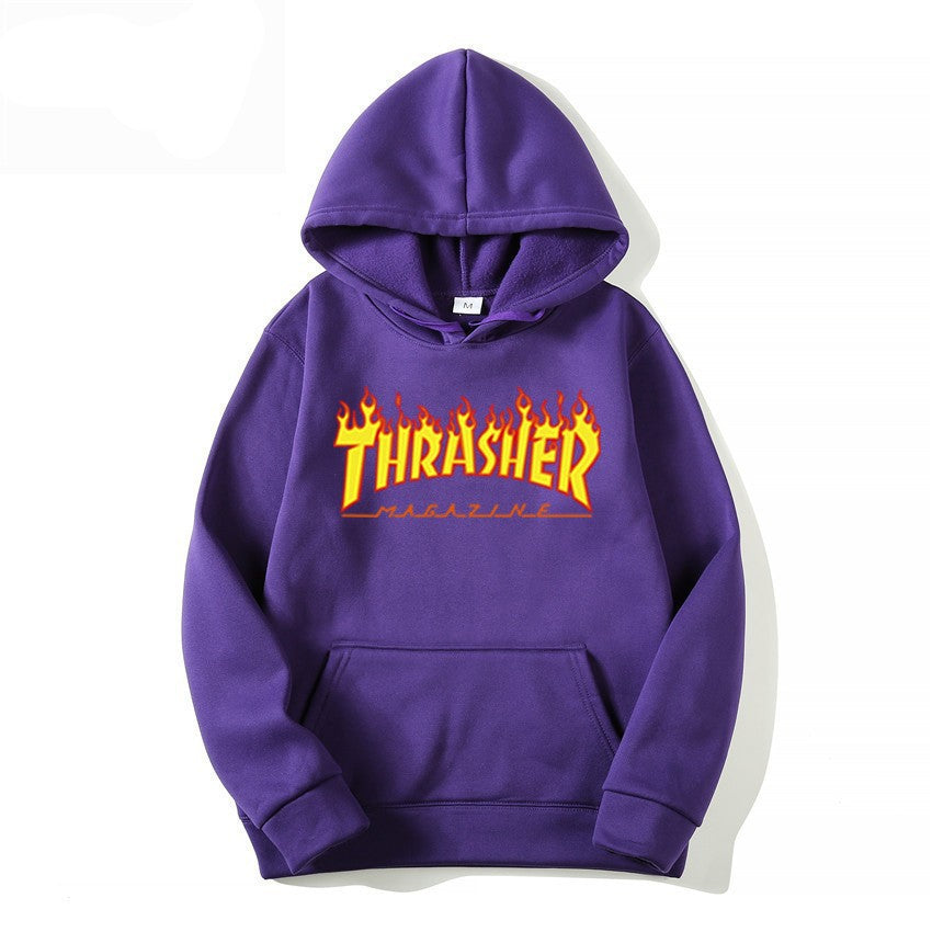 THRASHER Printed Unisex Fleece Hoodie Couple's Streetwear Casual Sweatshirt