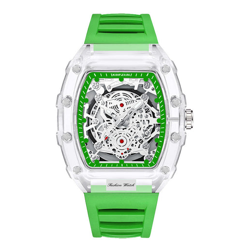 Barrel-Shaped Transparent Quartz Watch