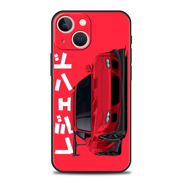 Luxury Phone Case For iPhone 11 12 13 15 14 Pro Max X XR XS 7 8 Plus SE 2020 Black Soft Cover Funda JDM Tokyo Drift Sports Car
