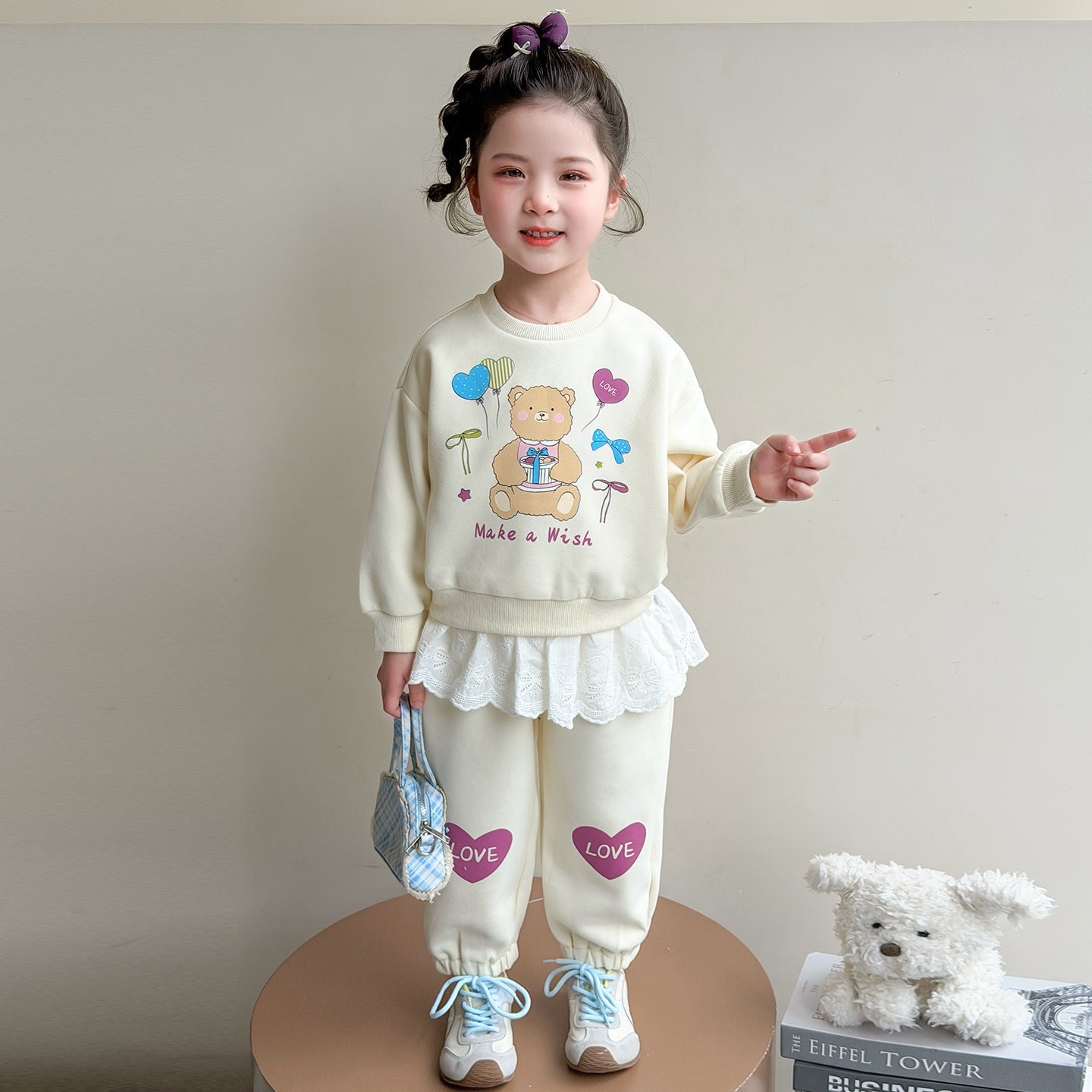 Girls'  with Cute Ruffled Skirt and Cartoon Hoodie Two-Piece Set