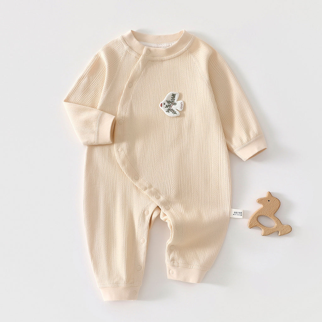 Baby Clothing Pure Embroidered Solid Color Romper Baby Onesie Seamless Long Sleeve