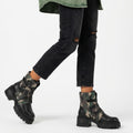 High Heel Thick Sole Belt Buckle Camouflage Low Cut Women's Boots Fashionable Large Made to order, ships in 7 days