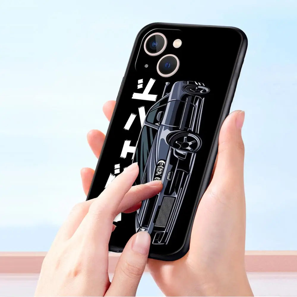 Luxury Phone Case For iPhone 11 12 13 15 14 Pro Max X XR XS 7 8 Plus SE 2020 Black Soft Cover Funda JDM Tokyo Drift Sports Car