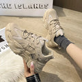 Thick soled women's white single shoes Korean version color blocked lace up height for casual running