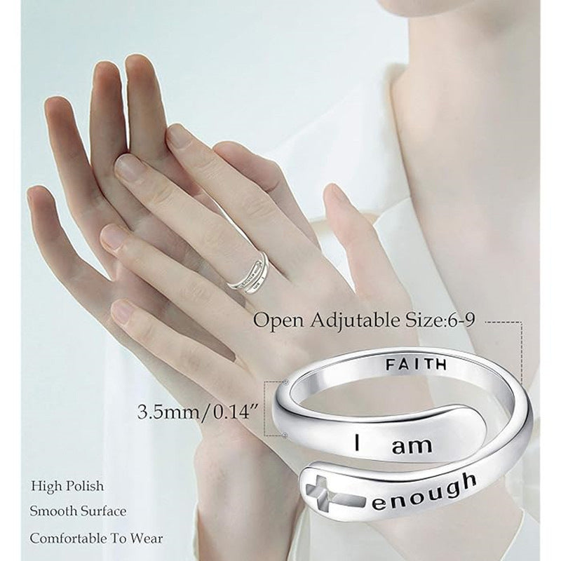I am enough hollow cross ring with adjustable opening