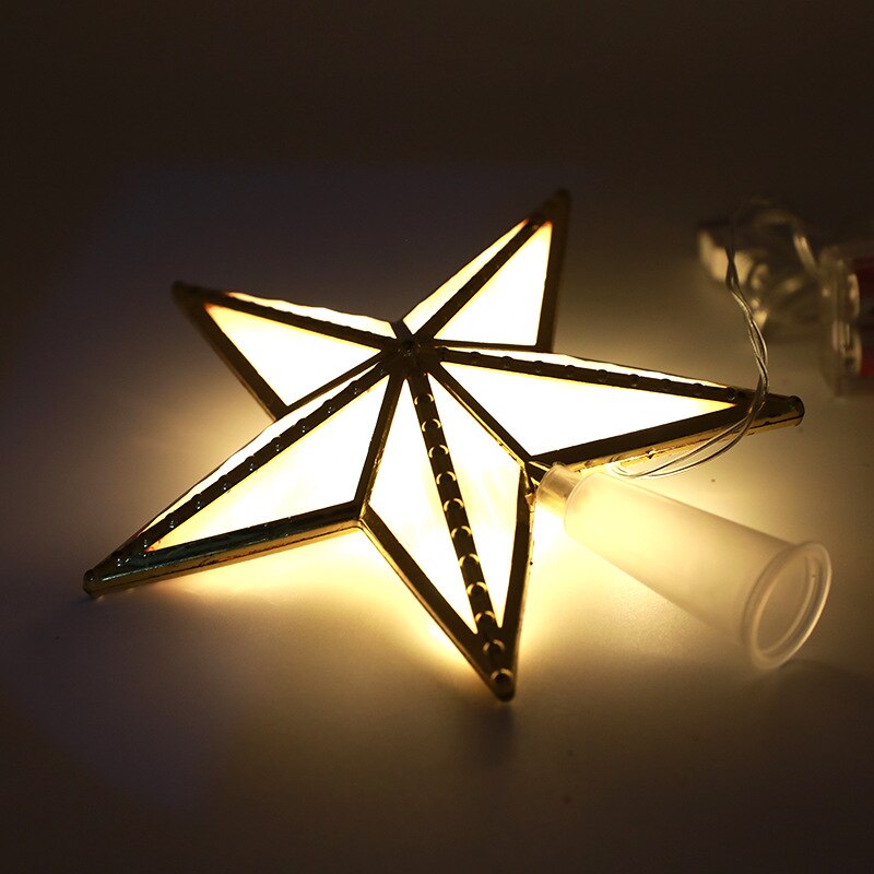 1PC Led Christmas Tree Top Star Light Glowing Five-pointed Star 17cm Xmas Tree Ornaments New Year Party Decor