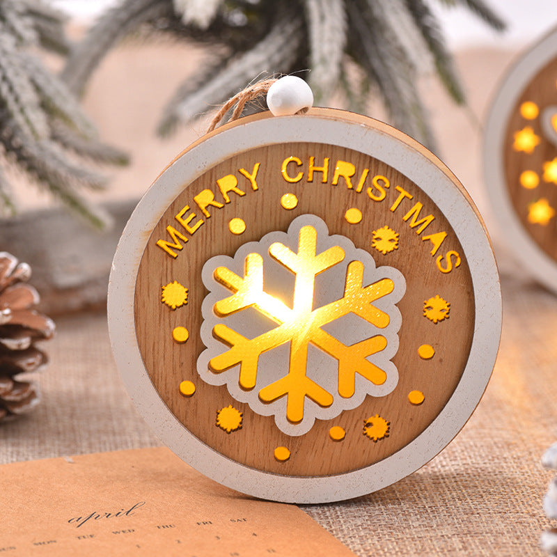 Christmas wooden painted Christmas circular light pendant creative hollow Christmas tree decoration with lights hanging