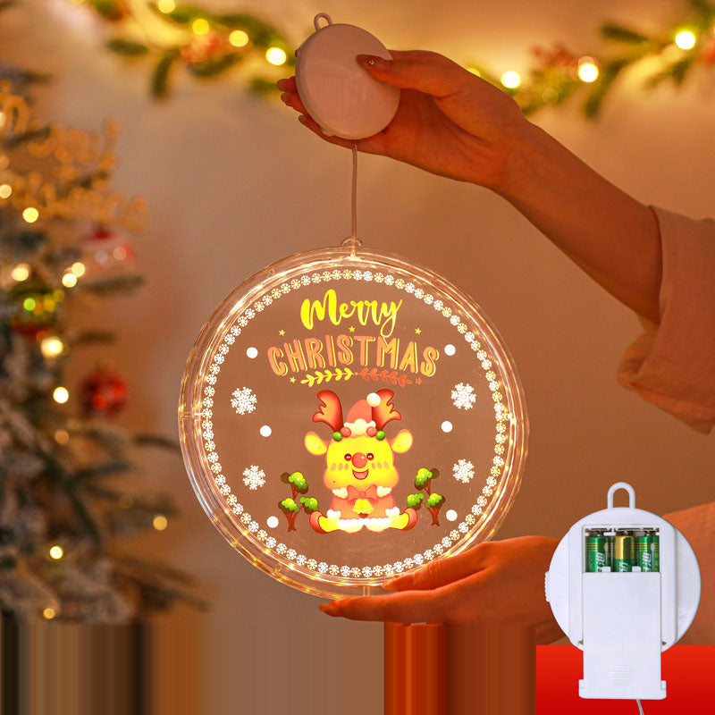Christmas LED Decorative Light Door Hanging Christmas Tree Shopping Mall Showcase Atmosphere Light Colorful Circular Suction Cup Hanging Light