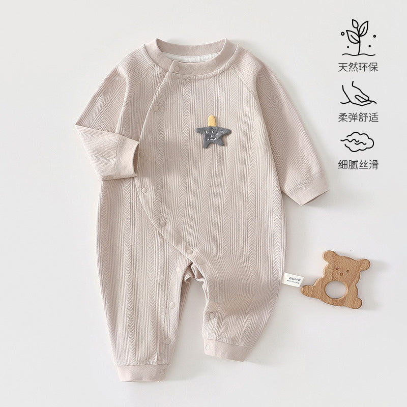 Baby Clothing Pure Embroidered Solid Color Romper Baby Onesie Seamless Long Sleeve