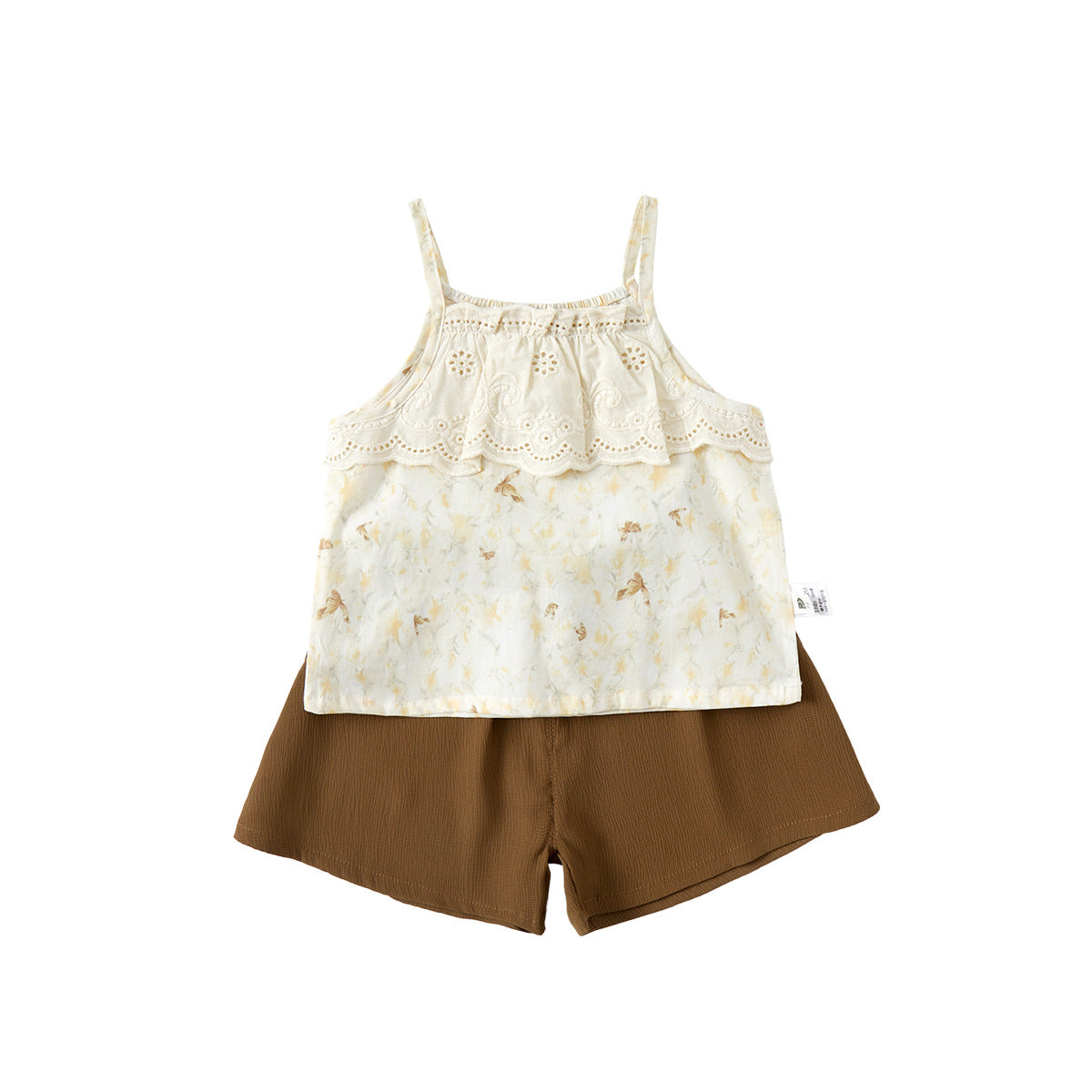 Girls' Floral Strap Set Baby Thin Vest Shorts Two-Piece Set