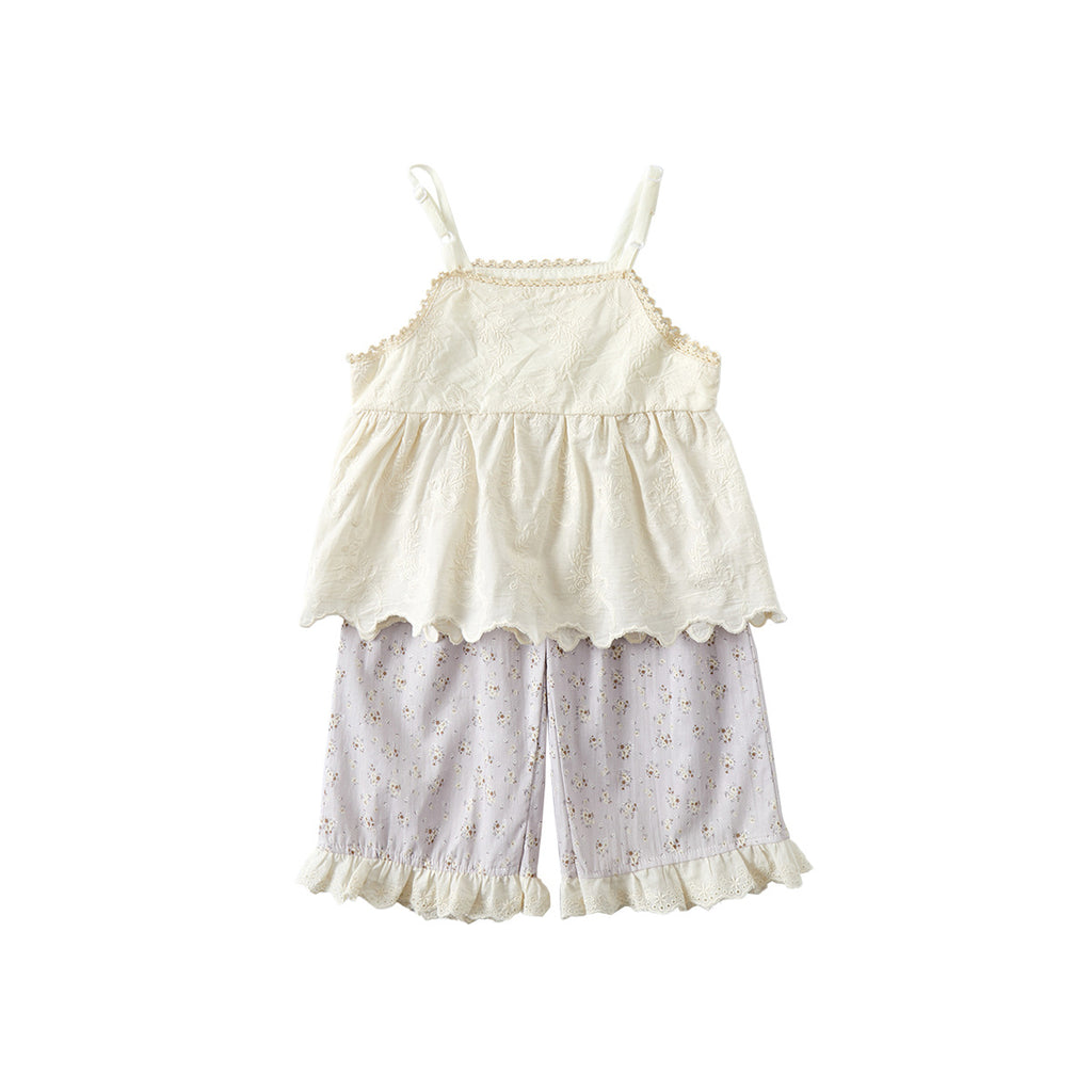 Floral Print Two-Piece Set for Girls, Patterned Pants
