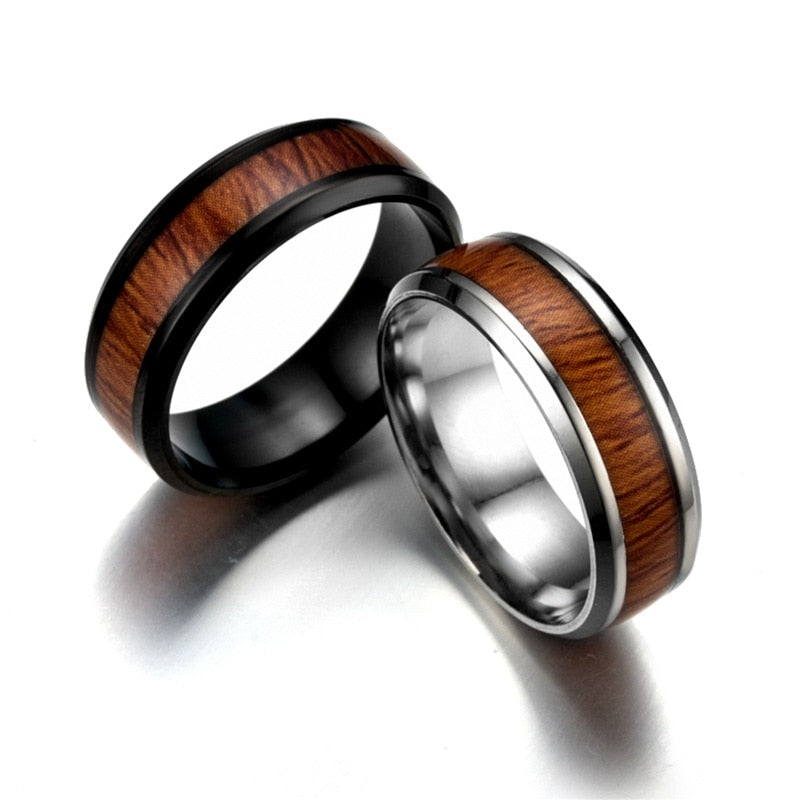 Wood Inlay Stainless Steel Ring