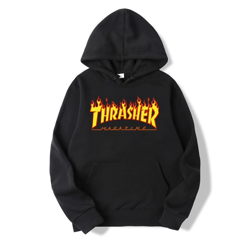 THRASHER Printed Unisex Fleece Hoodie Couple's Streetwear Casual Sweatshirt