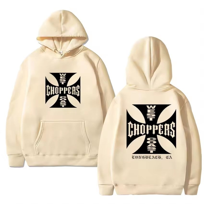 Long Sleeve Hoodie with Double-Sided Print West Coast Retro Sweatshirt