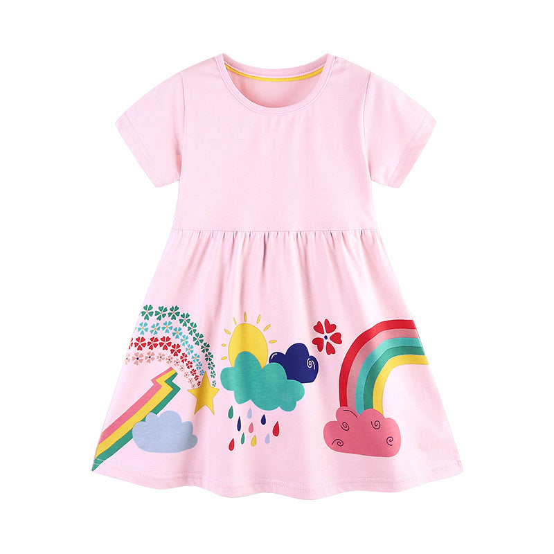 Cartoon printed short sleeved girls' dress
