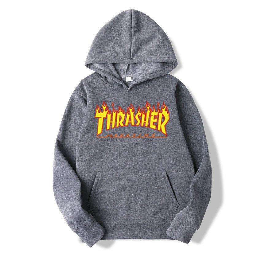 THRASHER Printed Unisex Fleece Hoodie Couple's Streetwear Casual Sweatshirt