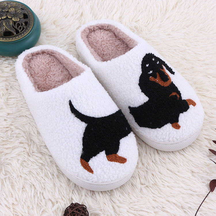 Home plush thick cartoon cow cat cute cotton slippers for women