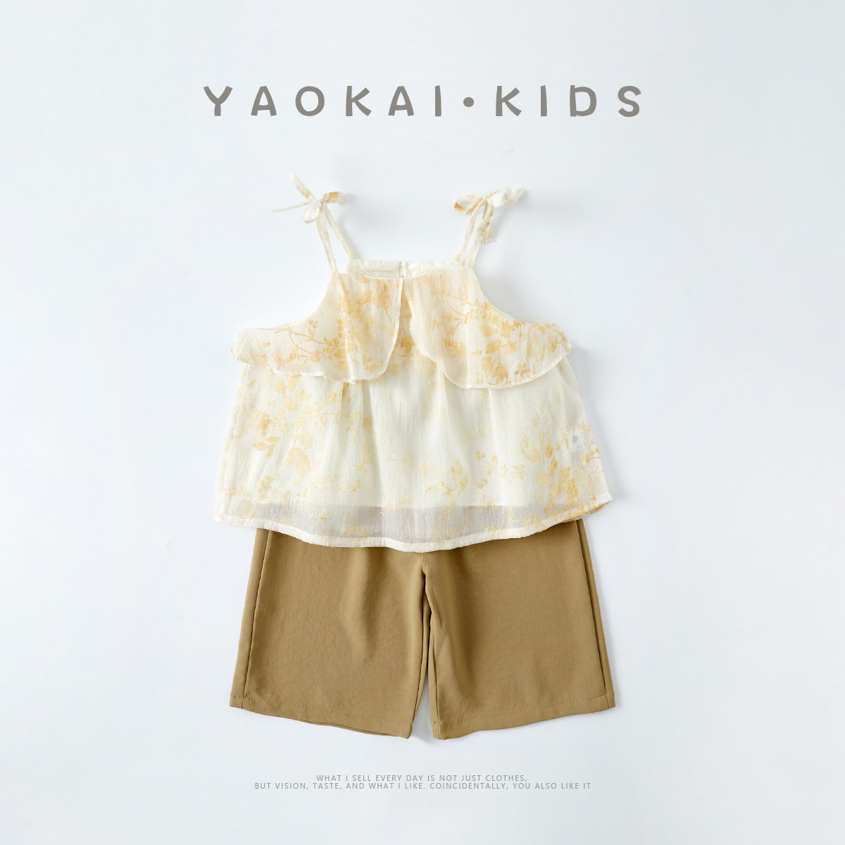Girls' Toddler Strap Top Set  Style Flip Collar Shirt Shorts Two-Piece Outfit Trendy
